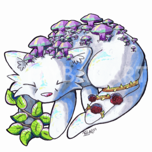 'mushroom kitty' – PRINT (6"x6")