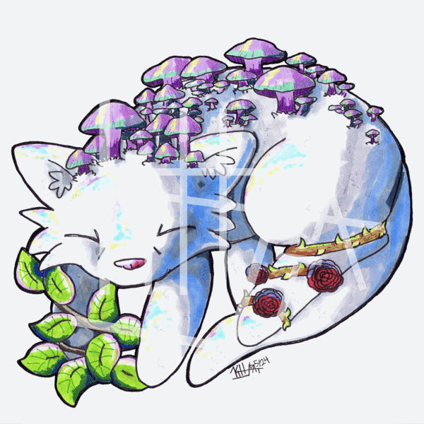'mushroom kitty' – PRINT (6"x6")