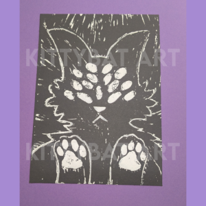 'demon kitty' linoprint