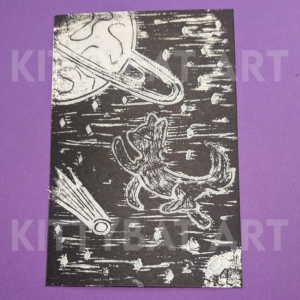 'space flight' linoprint