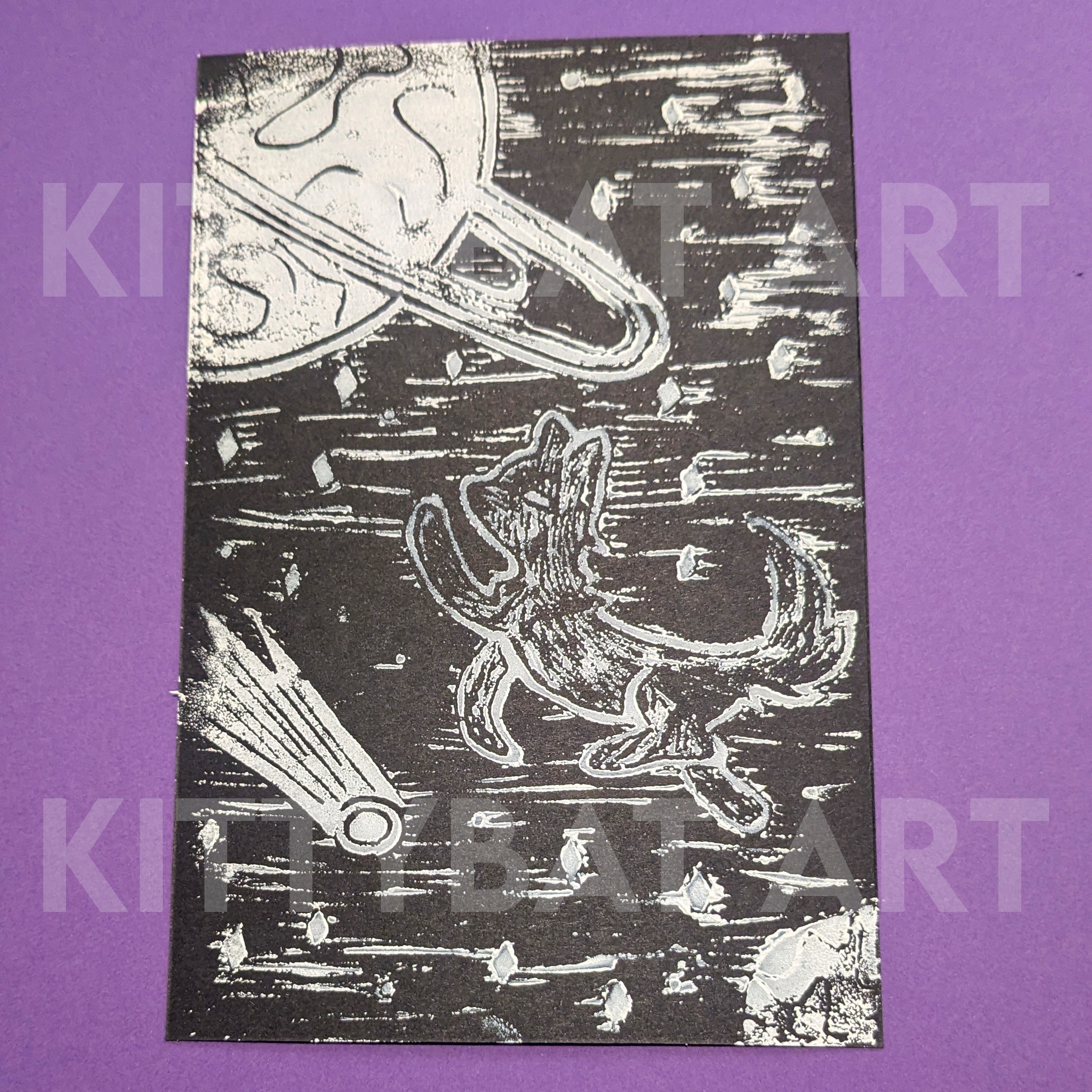 'space flight' linoprint