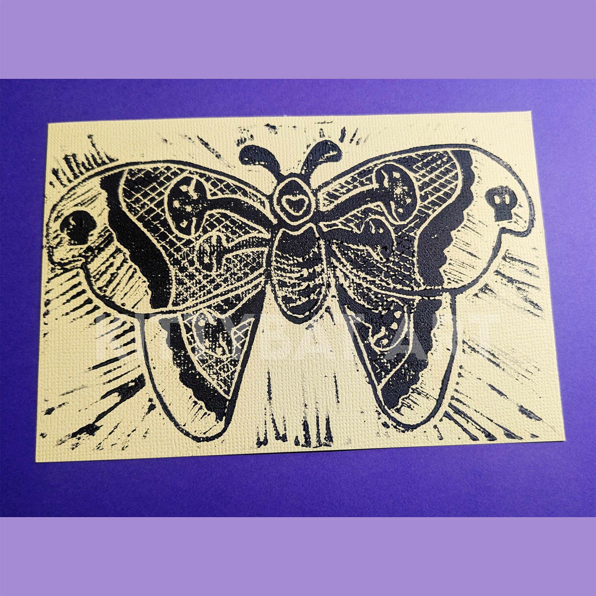 'mushroom moth' linoprint