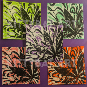 'psychedelic leaf' linoprint