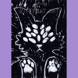 'demon kitty' linoprint