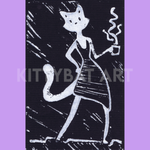 'coffee cat' linoprint