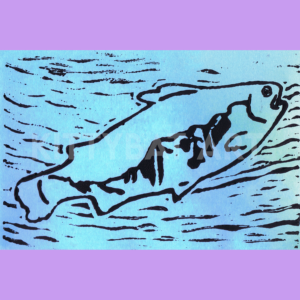 'mountain current' linoprint