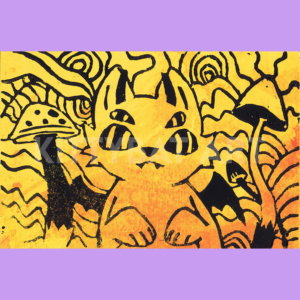 'mycelial drift' linoprint