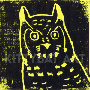 'unblinking' linoprint