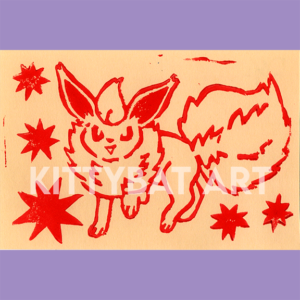 'flareon burn' linoprint