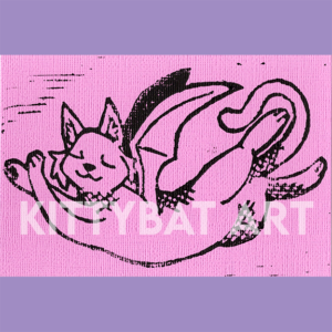 'graceful kittybat' linoprint