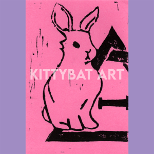 'the rabbit inside' linoprint
